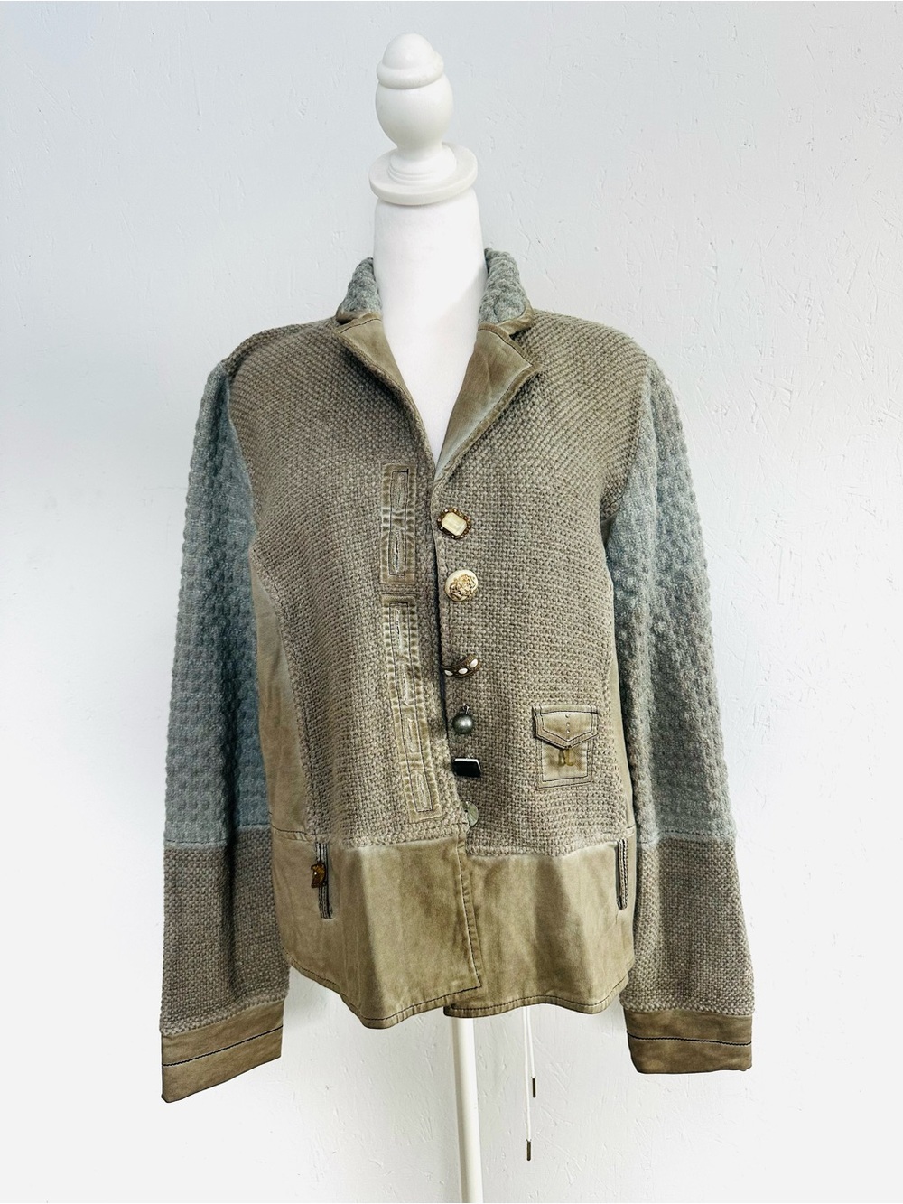 Elisa Cavaletti Olive and Gray Mixed-Media Utility Jacket